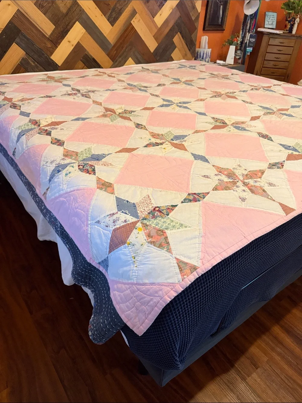 Handmade Pink Patchwork Quilt - Classic Star Pattern